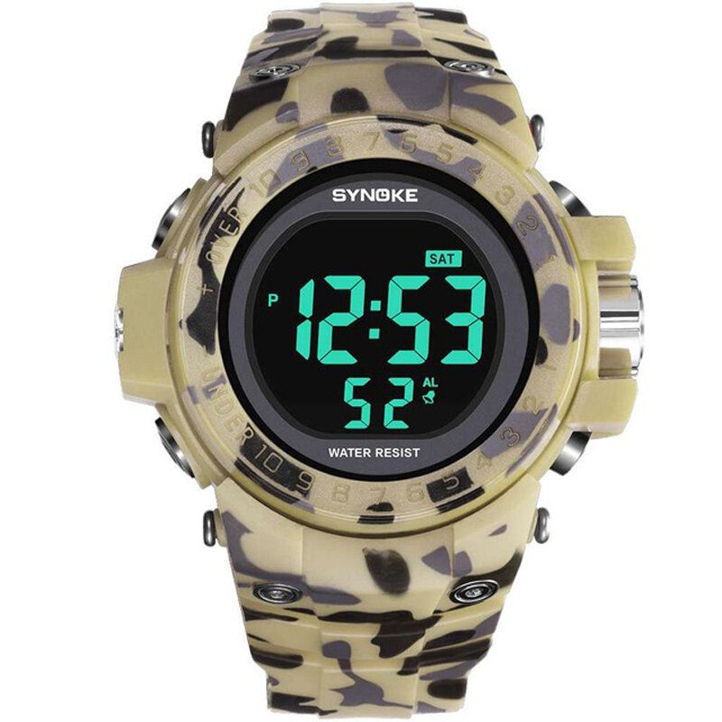 Synoke 9030 Reloj De Moda Para Hombre Reloj Impermeable Con Pantalla De Semana Alarma El Reloj Digital De Camuflaje Ligero