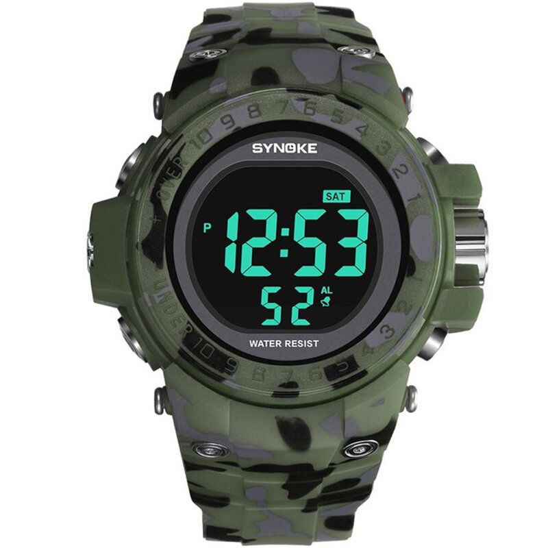 Synoke 9030 Reloj De Moda Para Hombre Reloj Impermeable Con Pantalla De Semana Alarma El Reloj Digital De Camuflaje Ligero