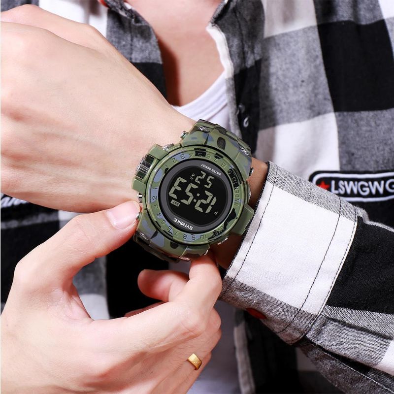 Synoke 9030 Reloj De Moda Para Hombre Reloj Impermeable Con Pantalla De Semana Alarma El Reloj Digital De Camuflaje Ligero