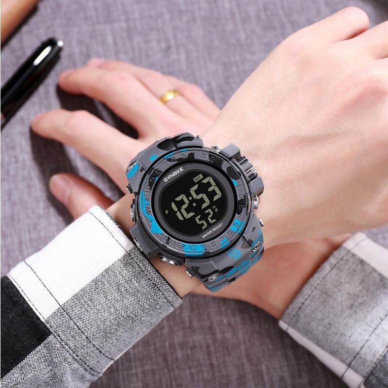 Synoke 9030 Reloj De Moda Para Hombre Reloj Impermeable Con Pantalla De Semana Alarma El Reloj Digital De Camuflaje Ligero