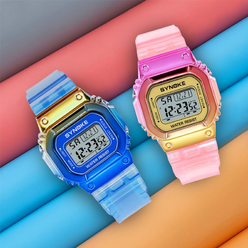 Synoke 9622 Estuche De Reloj De Color Degradado Estilo De Moda Mujeres Hombres Pantalla Luminosa Reloj Digital Para Parejas