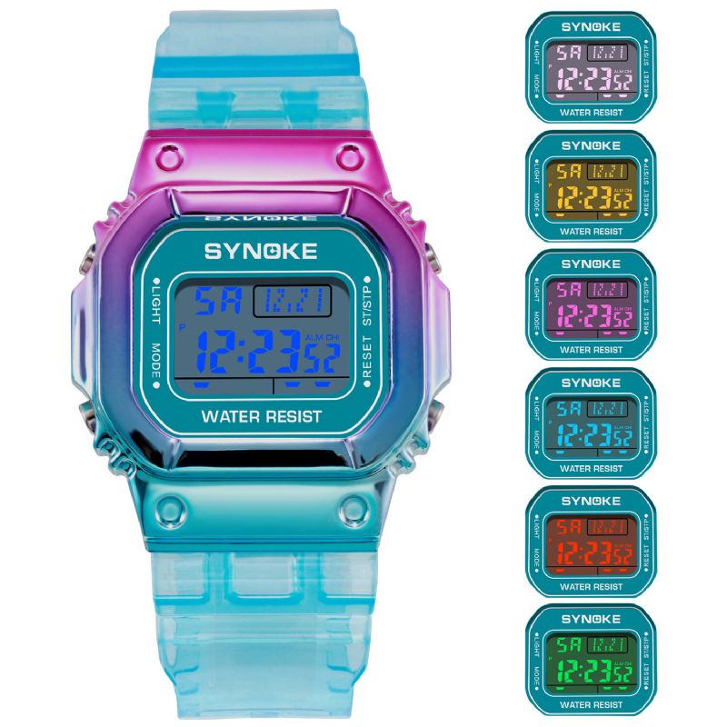 Synoke 9622 Estuche De Reloj De Color Degradado Estilo De Moda Mujeres Hombres Pantalla Luminosa Reloj Digital Para Parejas