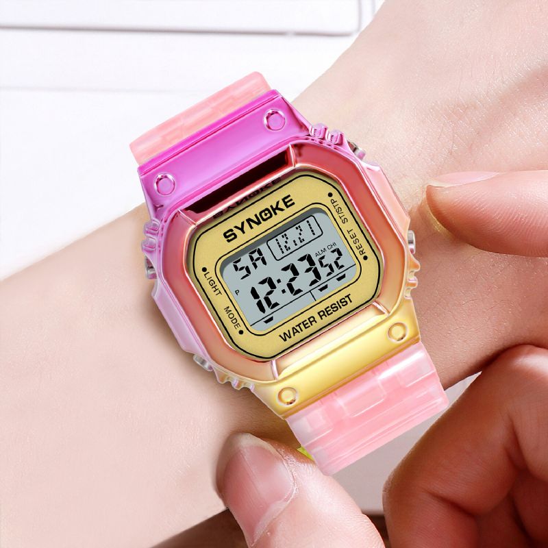 Synoke 9622 Estuche De Reloj De Color Degradado Estilo De Moda Mujeres Hombres Pantalla Luminosa Reloj Digital Para Parejas