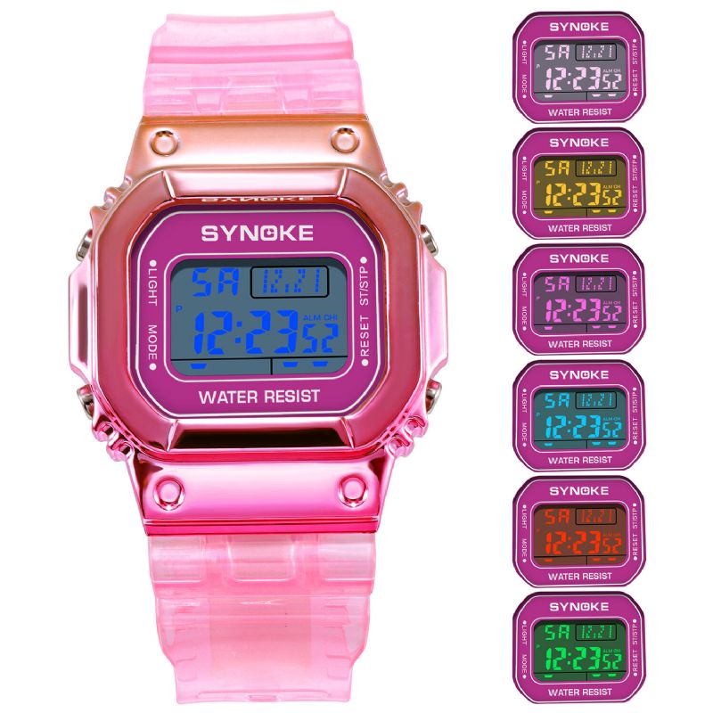 Synoke 9622 Estuche De Reloj De Color Degradado Estilo De Moda Mujeres Hombres Pantalla Luminosa Reloj Digital Para Parejas