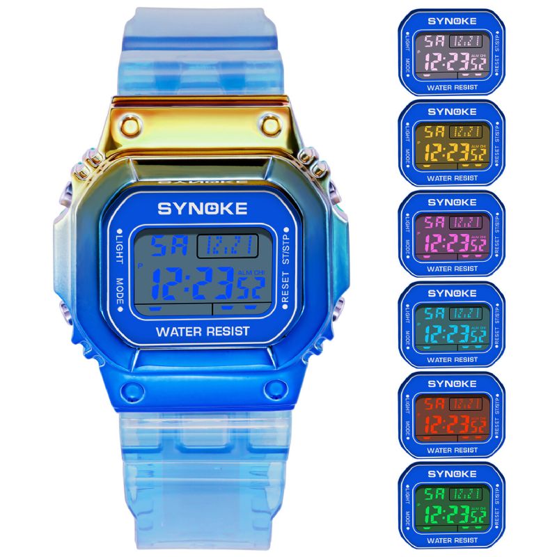 Synoke 9622 Estuche De Reloj De Color Degradado Estilo De Moda Mujeres Hombres Pantalla Luminosa Reloj Digital Para Parejas