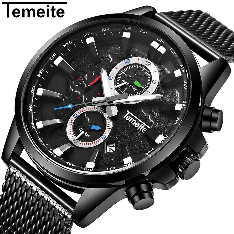 Temeite Reloj De Negocios Para Hombre Cronógrafo Calendario Moda Casual Reloj De Cuarzo Impermeable 3atm