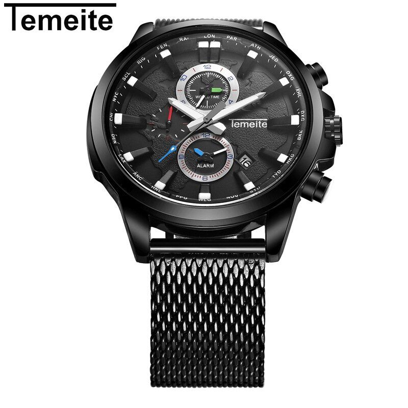 Temeite Reloj De Negocios Para Hombre Cronógrafo Calendario Moda Casual Reloj De Cuarzo Impermeable 3atm