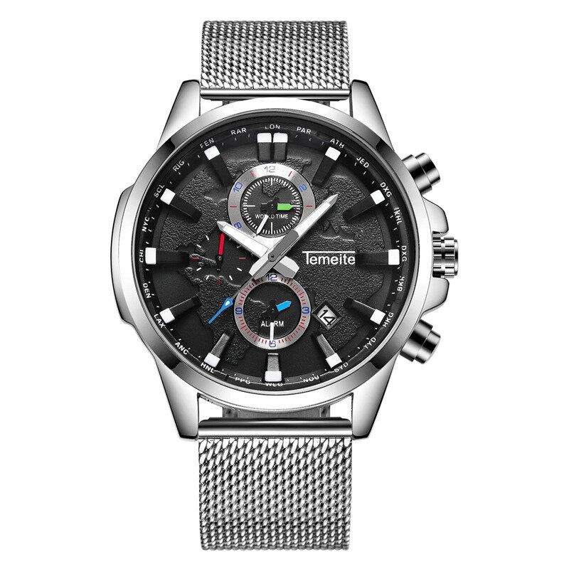 Temeite Reloj De Negocios Para Hombre Cronógrafo Calendario Moda Casual Reloj De Cuarzo Impermeable 3atm