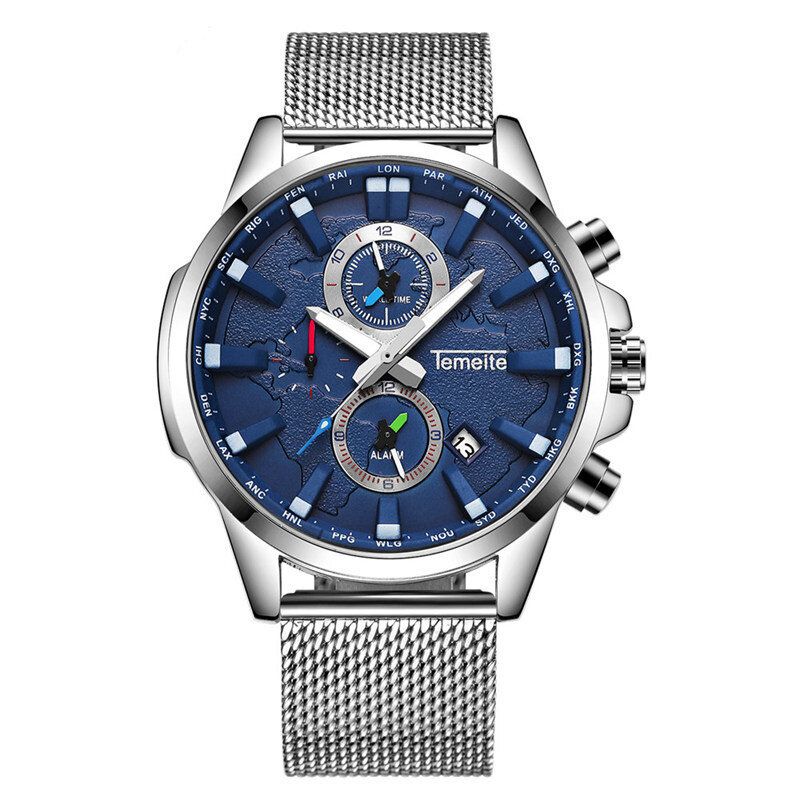 Temeite Reloj De Negocios Para Hombre Cronógrafo Calendario Moda Casual Reloj De Cuarzo Impermeable 3atm