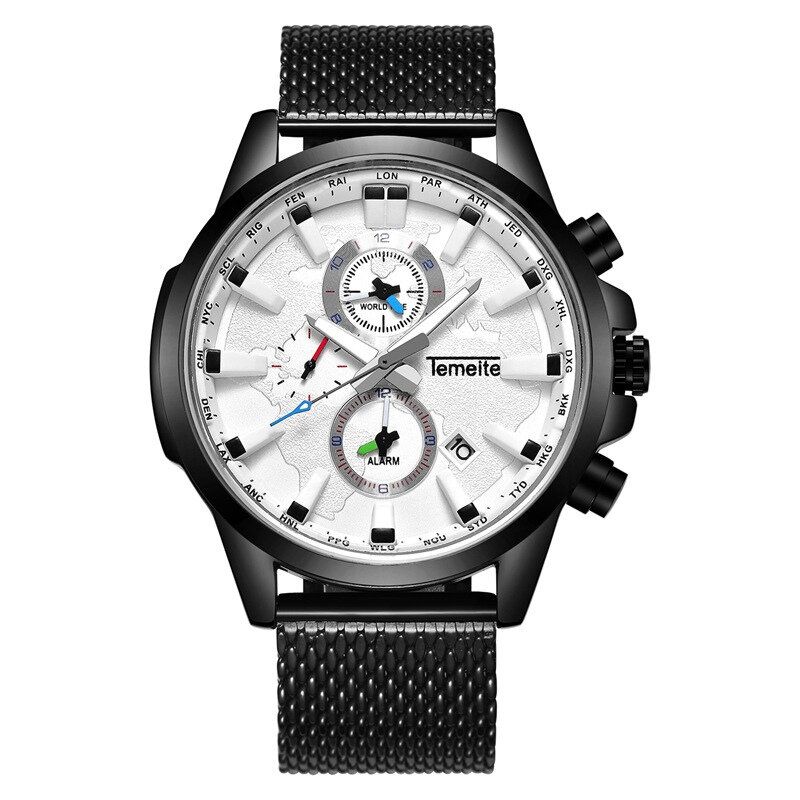 Temeite Reloj De Negocios Para Hombre Cronógrafo Calendario Moda Casual Reloj De Cuarzo Impermeable 3atm