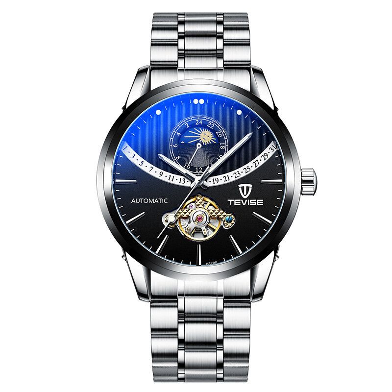 Tevise 8378f Esqueleto Pantalla De Fecha Reloj Mecánico Automático Reloj De Pulsera De Acero Completo Para Hombres