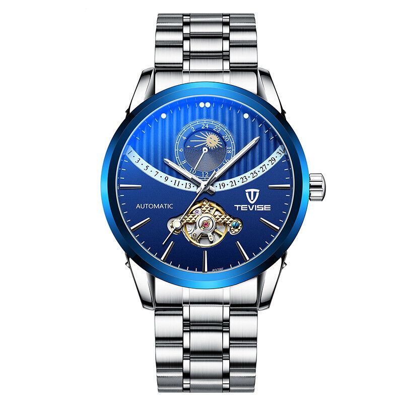 Tevise 8378f Esqueleto Pantalla De Fecha Reloj Mecánico Automático Reloj De Pulsera De Acero Completo Para Hombres