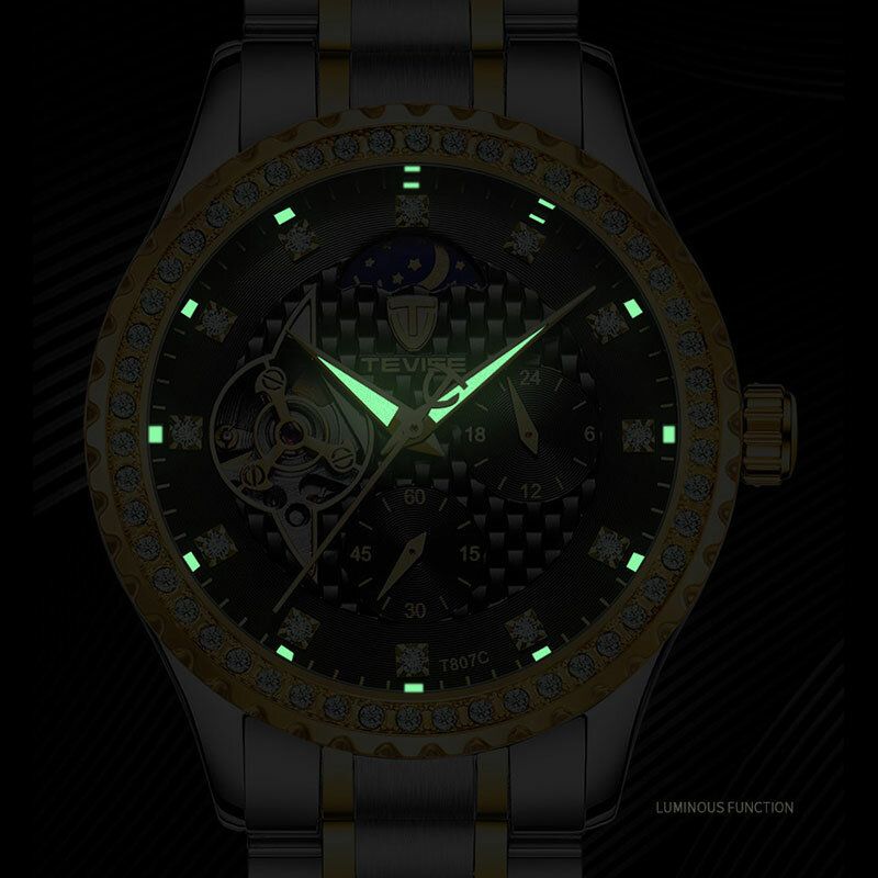 Tevise T807c Reloj De Moda Para Hombre Pantalla Luminosa Reloj Mecánico Con Correa De Acero Inoxidable