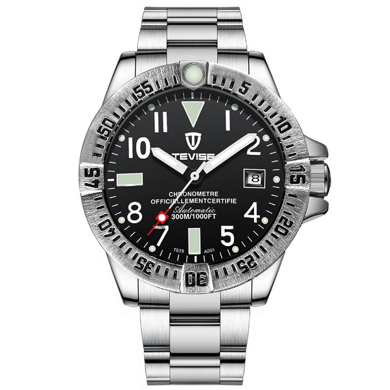 Tevise T839a Reloj De Moda Para Hombre 3atm Reloj Mecánico De Correa De Acero Inoxidable Con Pantalla De Fecha Luminosa Impermeable