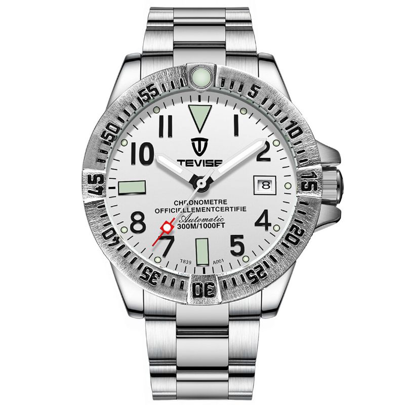 Tevise T839a Reloj De Moda Para Hombre 3atm Reloj Mecánico De Correa De Acero Inoxidable Con Pantalla De Fecha Luminosa Impermeable