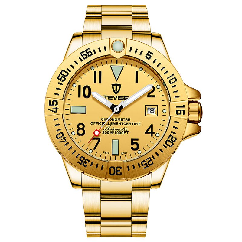 Tevise T839a Reloj De Moda Para Hombre 3atm Reloj Mecánico De Correa De Acero Inoxidable Con Pantalla De Fecha Luminosa Impermeable