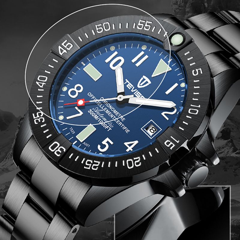 Tevise T839a Reloj De Moda Para Hombre 3atm Reloj Mecánico De Correa De Acero Inoxidable Con Pantalla De Fecha Luminosa Impermeable