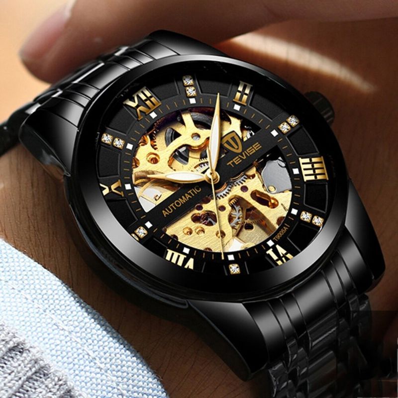 Tevise T9005a Reloj Automático De Moda Para Hombre Con Diseño Tallado En Hueco Reloj Mecánico Con Pantalla Luminosa A Prueba De Agua