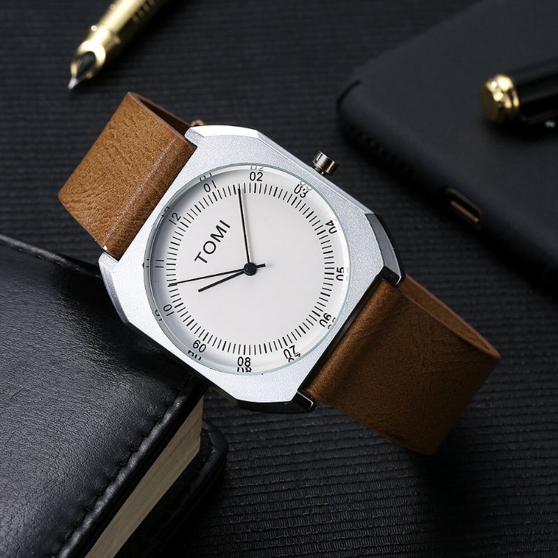 Tomi Reloj De Moda Para Hombre Reloj De Cuarzo Con Correa De Cuero Informal Con Esfera Ultrafina