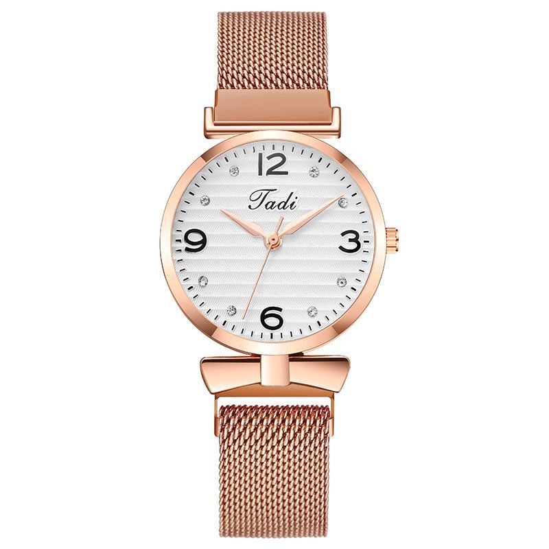 Trendy Simple Elegant Design Wild Mujer Relojes Alloy Mesh Band Caja De Aleación De Oro Rosa Reloj De Cuarzo