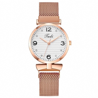 Trendy Simple Elegant Design Wild Mujer Relojes Alloy Mesh Band Caja De Aleación De Oro Rosa Reloj De Cuarzo