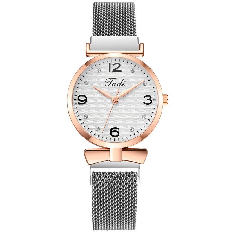 Trendy Simple Elegant Design Wild Mujer Relojes Alloy Mesh Band Caja De Aleación De Oro Rosa Reloj De Cuarzo