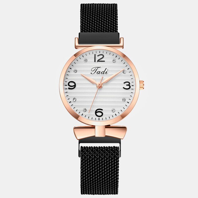 Trendy Simple Elegant Design Wild Mujer Relojes Alloy Mesh Band Caja De Aleación De Oro Rosa Reloj De Cuarzo