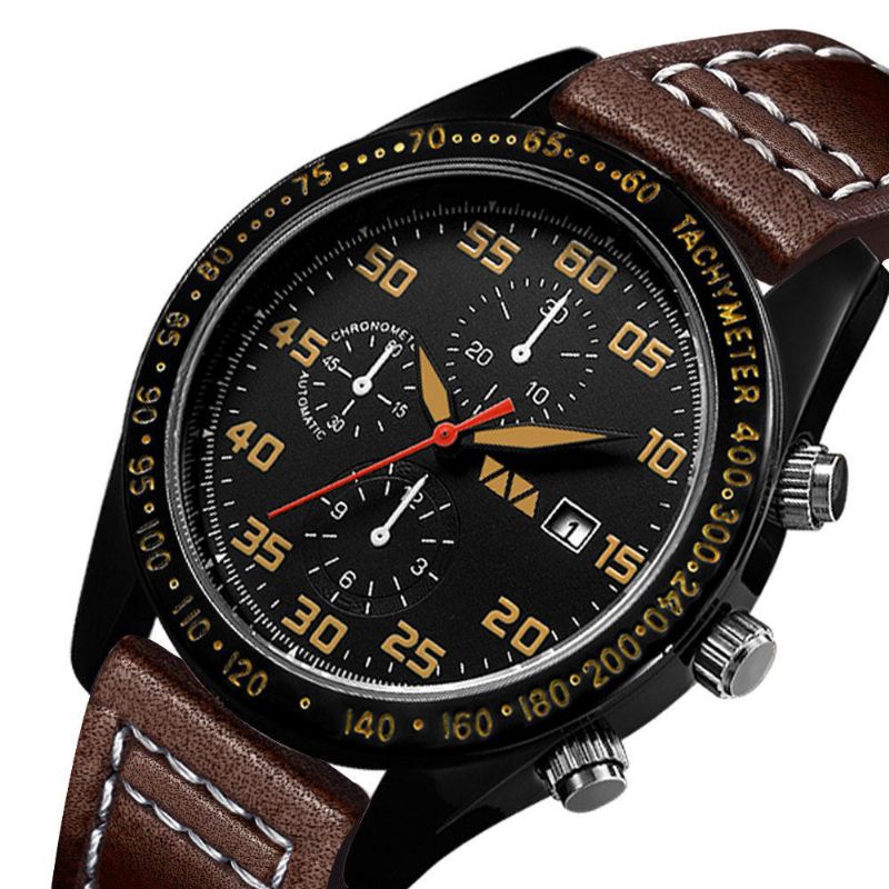 Va Va Voom Va-204 Reloj De Moda Para Hombre 3atm Reloj De Cuarzo Con Correa De Cuero Con Pantalla De Fecha Impermeable