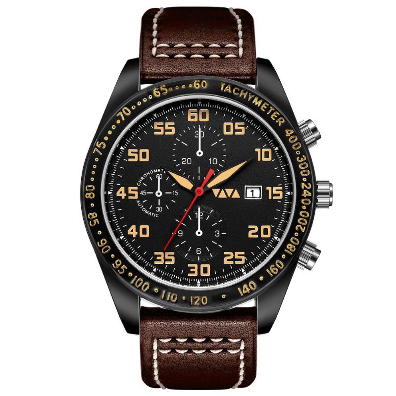 Va Va Voom Va-204 Reloj De Moda Para Hombre 3atm Reloj De Cuarzo Con Correa De Cuero Con Pantalla De Fecha Impermeable