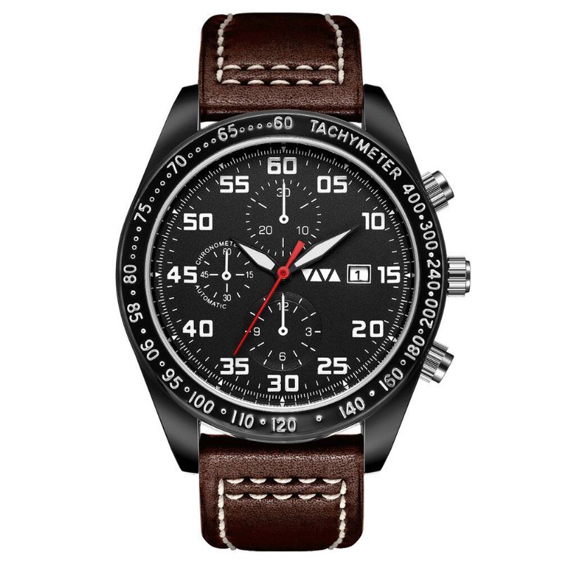 Va Va Voom Va-204 Reloj De Moda Para Hombre 3atm Reloj De Cuarzo Con Correa De Cuero Con Pantalla De Fecha Impermeable