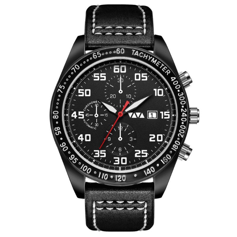 Va Va Voom Va-204 Reloj De Moda Para Hombre 3atm Reloj De Cuarzo Con Correa De Cuero Con Pantalla De Fecha Impermeable