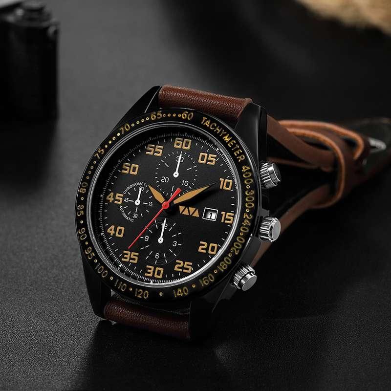 Va Va Voom Va-204 Reloj De Moda Para Hombre 3atm Reloj De Cuarzo Con Correa De Cuero Con Pantalla De Fecha Impermeable