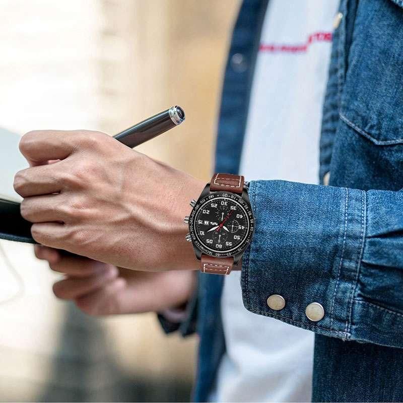 Va Va Voom Va-204 Reloj De Moda Para Hombre 3atm Reloj De Cuarzo Con Correa De Cuero Con Pantalla De Fecha Impermeable