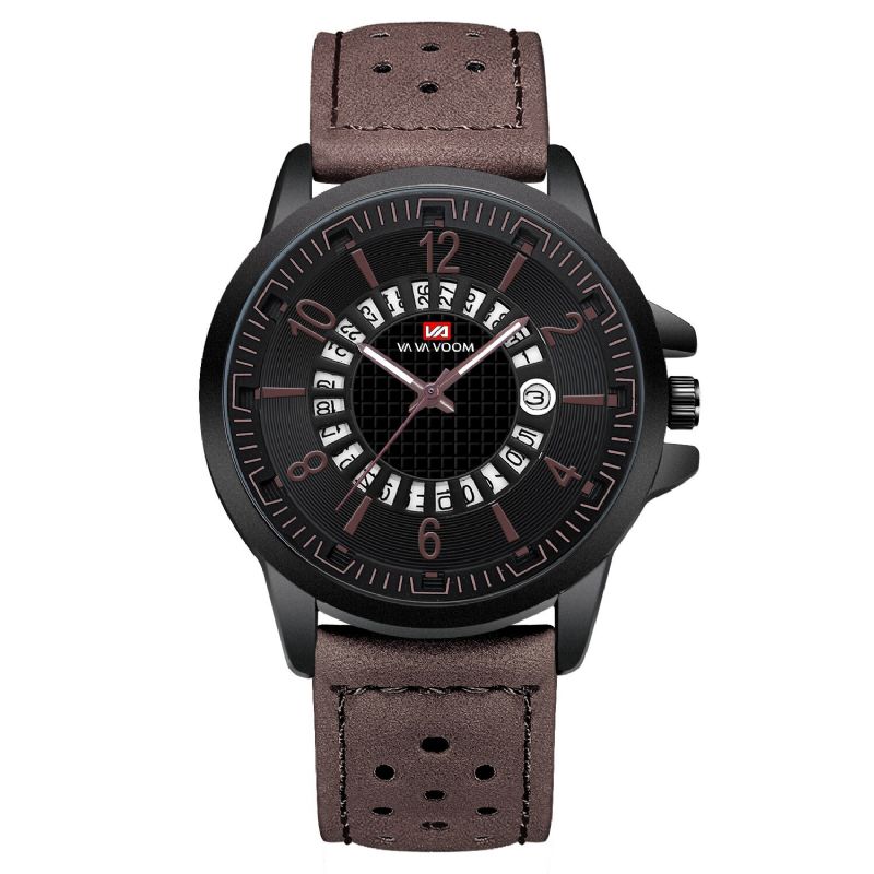 Va Va Voom Va-206 Estilo Informal Pantalla De Fecha Reloj De Cuarzo Al Aire Libre Banda De Cuero Reloj Para Hombres