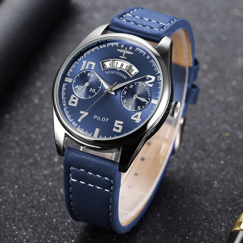 Va Va Voom Va-2092 Pantalla De Fecha Reloj De Pulsera De Hombre Con Esfera Decorativa Reloj De Cuarzo De Estilo Informal