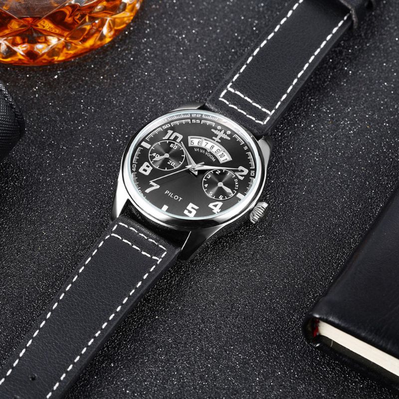 Va Va Voom Va-2092 Pantalla De Fecha Reloj De Pulsera De Hombre Con Esfera Decorativa Reloj De Cuarzo De Estilo Informal