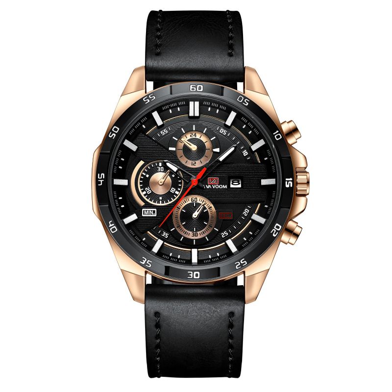 Va Va Voom Va-216 Reloj De Moda Para Hombre 3atm Reloj De Cuarzo Con Correa De Cuero Con Pantalla De Fecha Impermeable