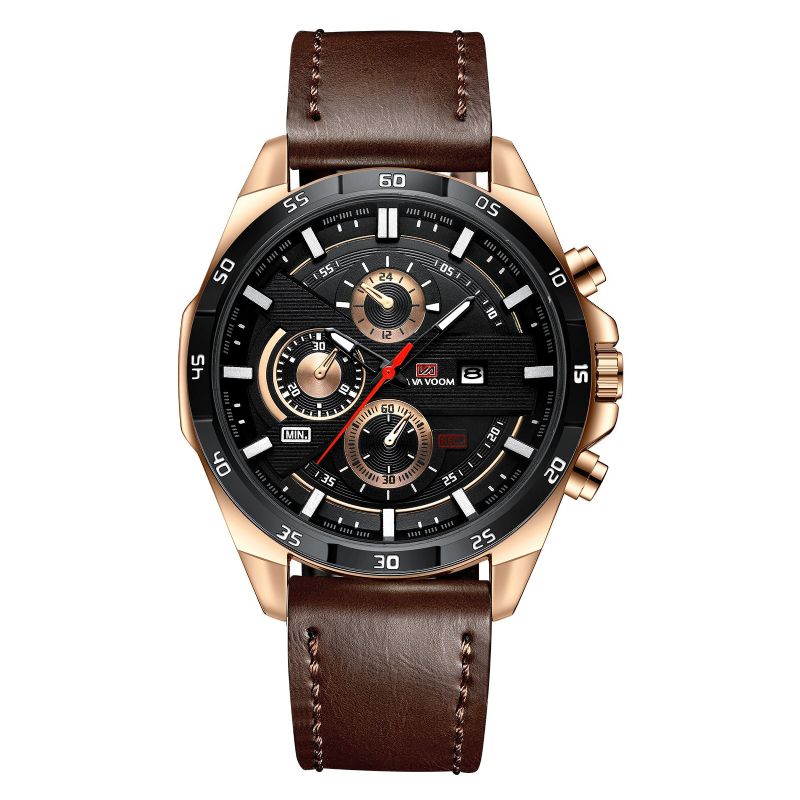 Va Va Voom Va-216 Reloj De Moda Para Hombre 3atm Reloj De Cuarzo Con Correa De Cuero Con Pantalla De Fecha Impermeable