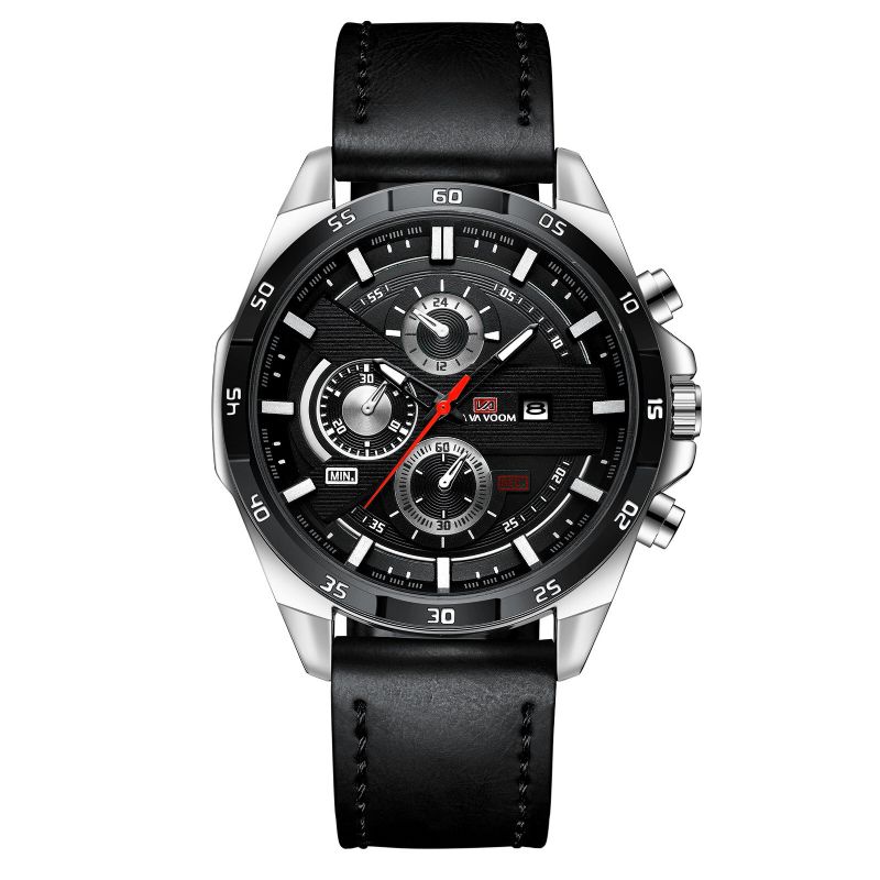 Va Va Voom Va-216 Reloj De Moda Para Hombre 3atm Reloj De Cuarzo Con Correa De Cuero Con Pantalla De Fecha Impermeable