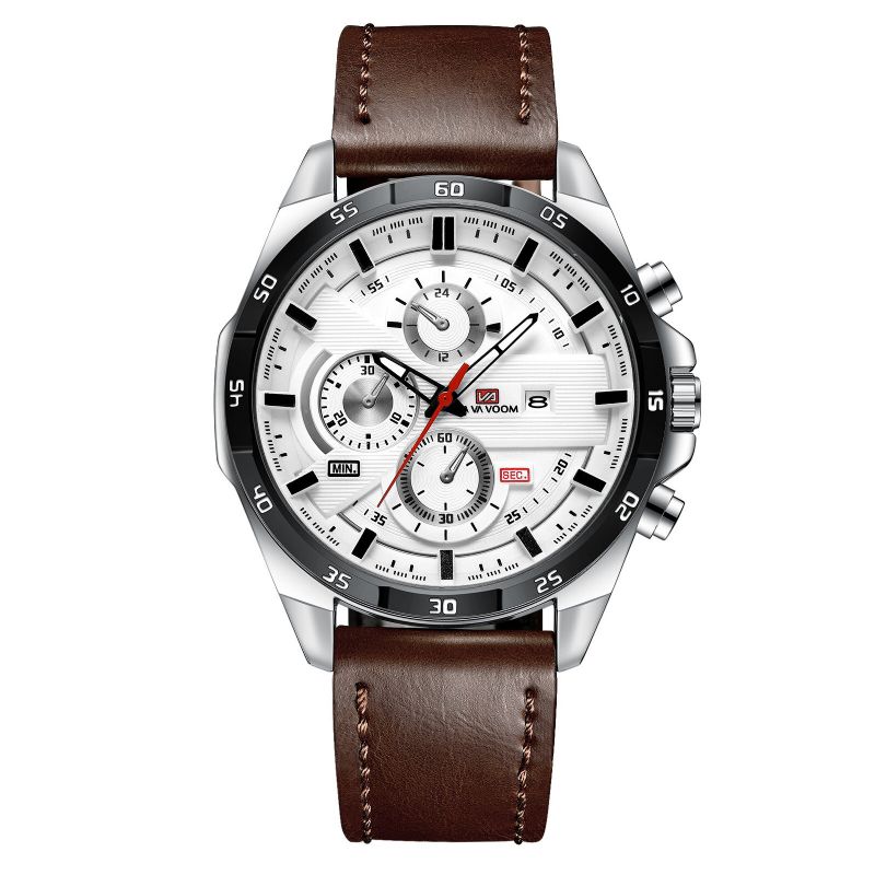 Va Va Voom Va-216 Reloj De Moda Para Hombre 3atm Reloj De Cuarzo Con Correa De Cuero Con Pantalla De Fecha Impermeable