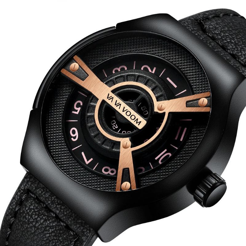 Va Va Voom Va-275 3atm Reloj De Cuarzo Con Correa De Cuero Con Esfera Creativa Impermeable A La Moda Para Hombre