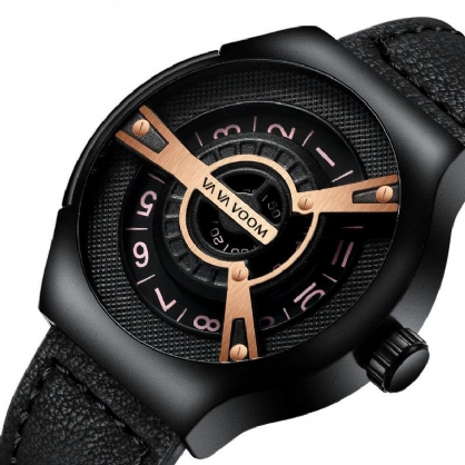 Va Va Voom Va-275 3atm Reloj De Cuarzo Con Correa De Cuero Con Esfera Creativa Impermeable A La Moda Para Hombre