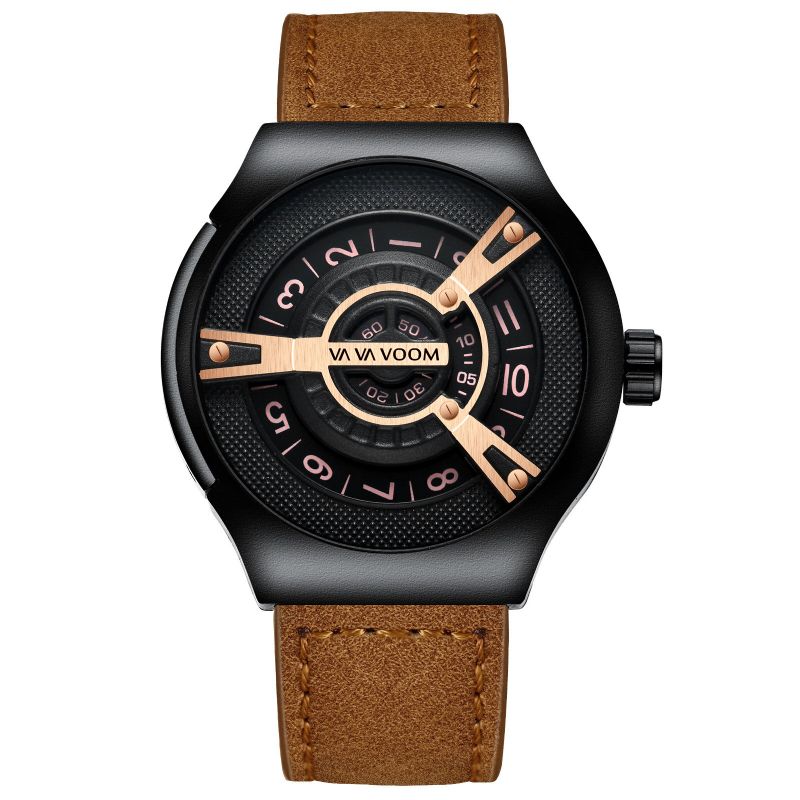 Va Va Voom Va-275 3atm Reloj De Cuarzo Con Correa De Cuero Con Esfera Creativa Impermeable A La Moda Para Hombre