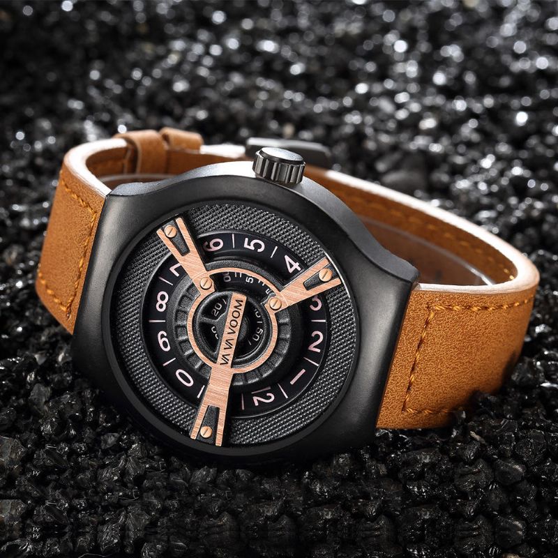 Va Va Voom Va-275 3atm Reloj De Cuarzo Con Correa De Cuero Con Esfera Creativa Impermeable A La Moda Para Hombre