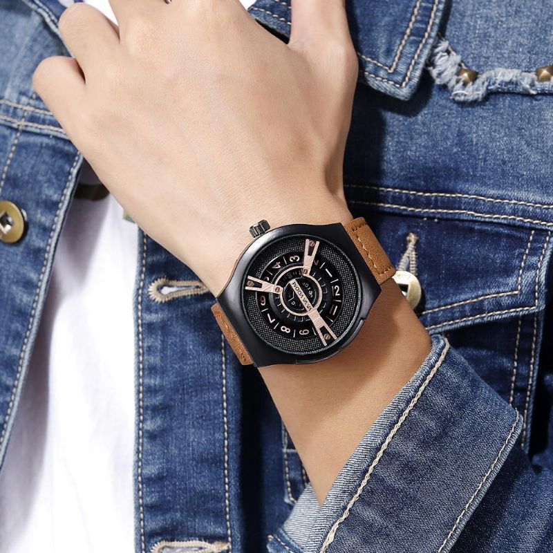 Va Va Voom Va-275 3atm Reloj De Cuarzo Con Correa De Cuero Con Esfera Creativa Impermeable A La Moda Para Hombre