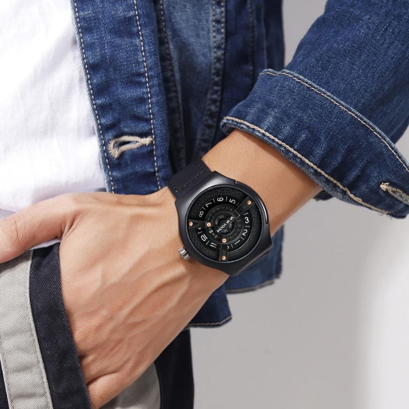 Va Va Voom Va-275 3atm Reloj De Cuarzo Con Correa De Cuero Con Esfera Creativa Impermeable A La Moda Para Hombre