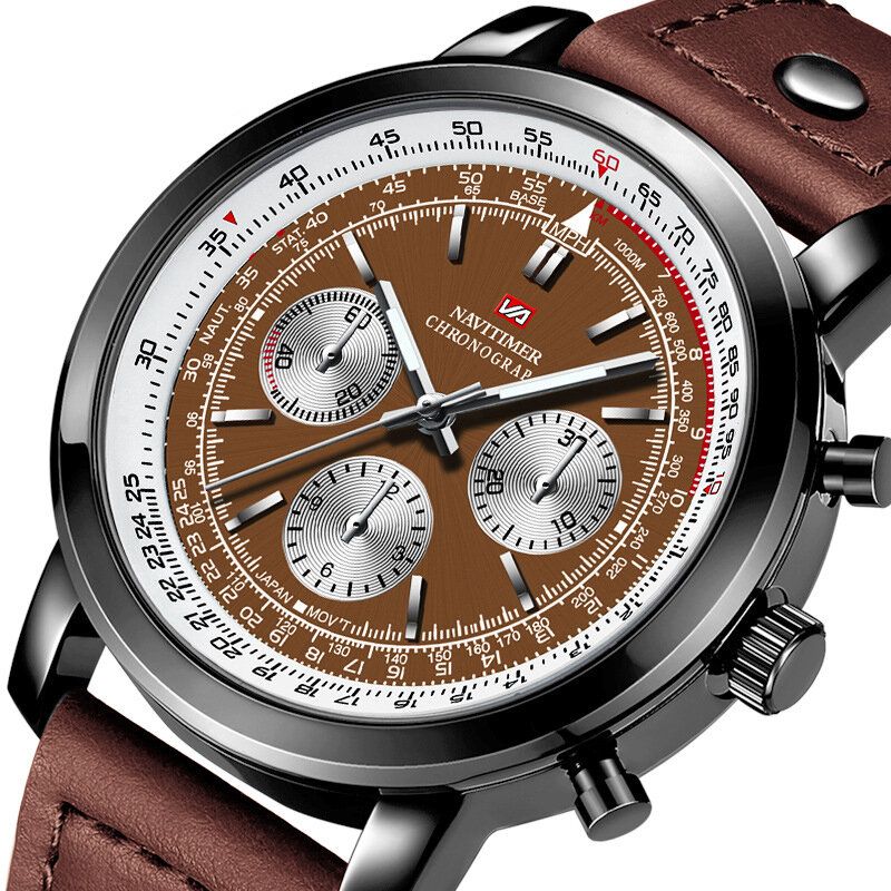 Vava Voom Va-207 Business Large Dial Correa De Cuero Genuino Cronógrafo Reloj De Cuarzo Impermeable Para Hombres