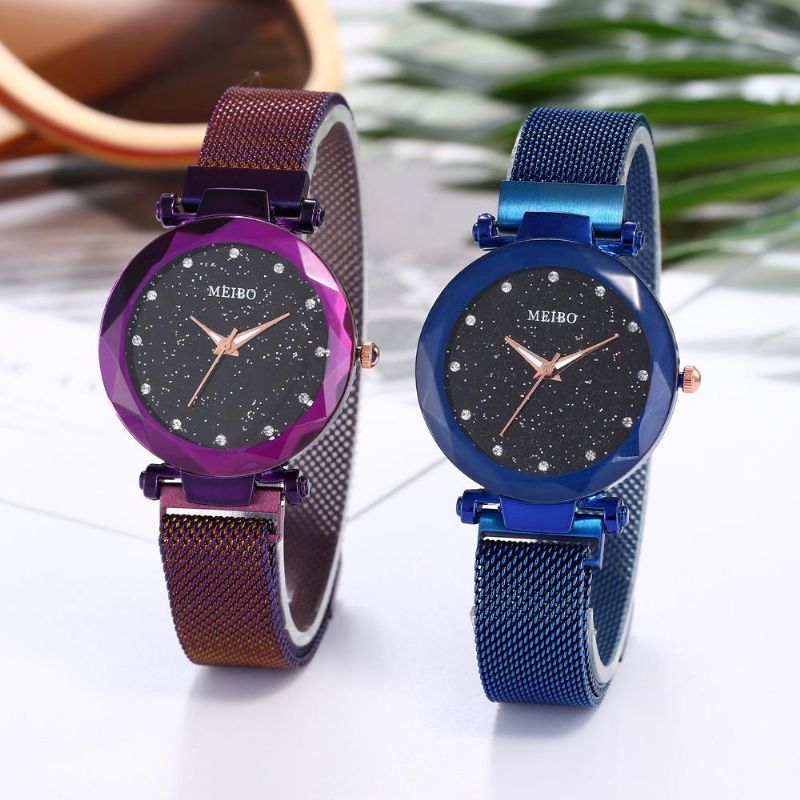 Vestido De Mujer Estrella Banda Magnética Moda De Lujo Esfera De Cristal Reloj De Cuarzo Para Mujer