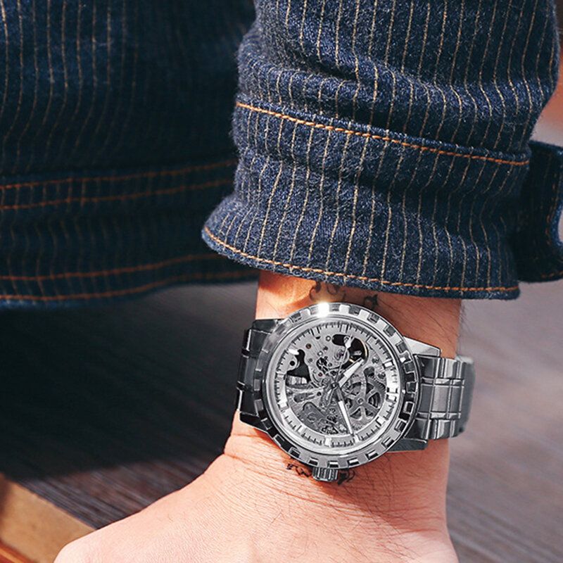 Veyron Reloj Automático De Moda Para Hombre Diseño De Esfera Tallada Hueca Pantalla Luminosa Reloj Mecánico De Negocios Resistente Al Agua