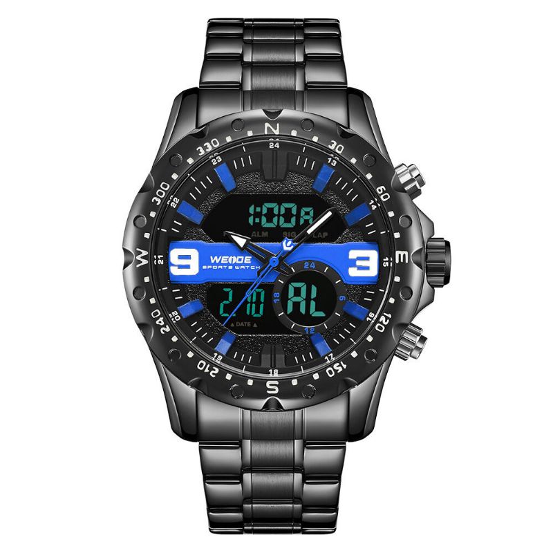 Wh8502 Reloj De Pantalla Dual De Estilo Empresarial Lcd Cronógrafo Digital 3atm Reloj Impermeable Para Hombres